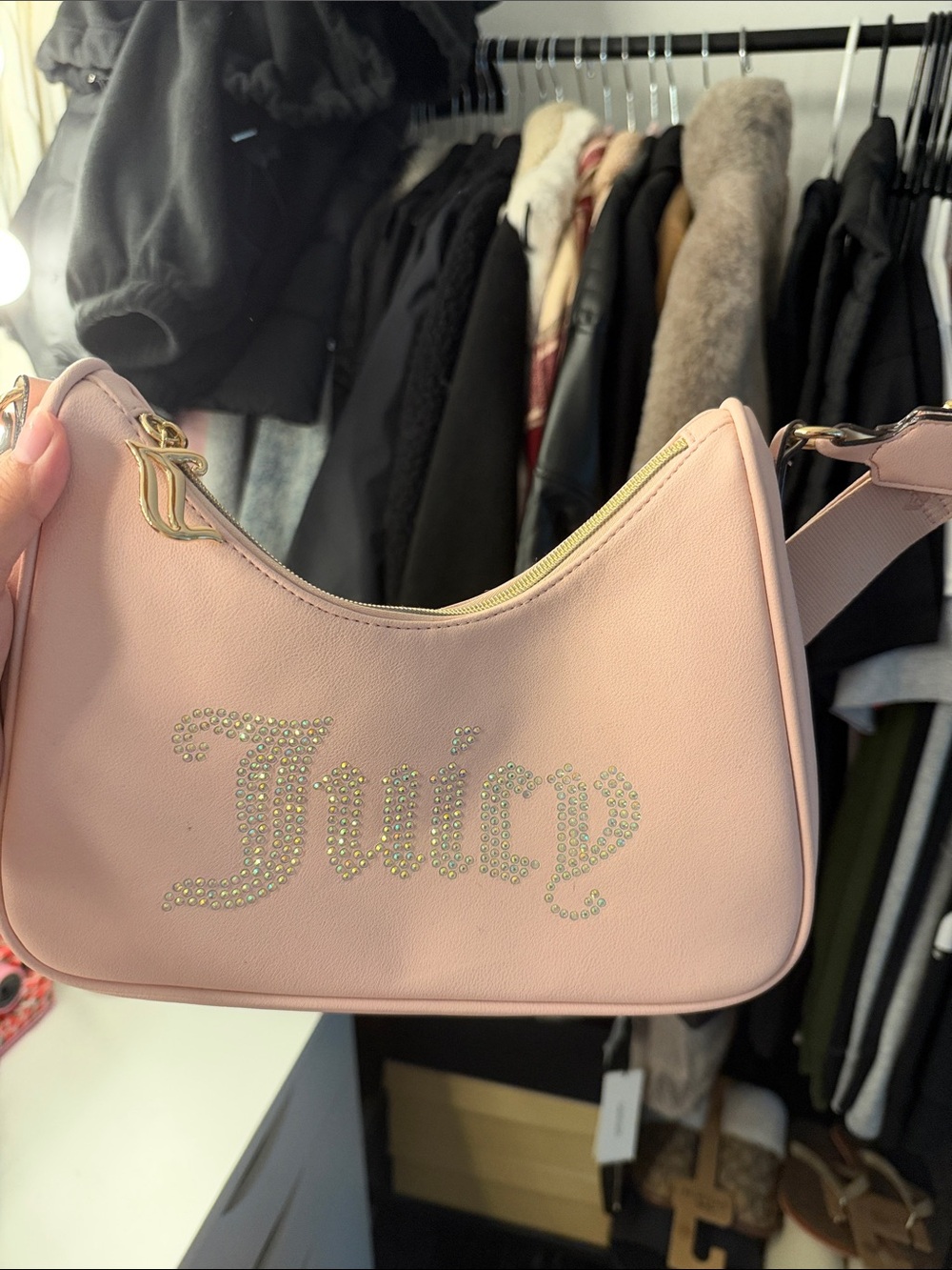 Juicy Couture Light Pink Rhinestone Logo Mini Shoulder Bag